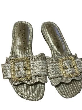 Sam Edelman Bambi Raffia Slide Sandals 6.5 Gold flat sandals - Gold sandals